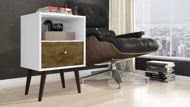 Alt view image 2 of 6 - Nightstand In White And Rustic Brown