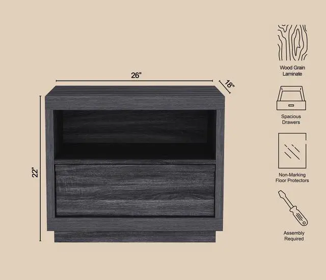 Alt view image 4 of 7 - Nightstand In Charcoal Gray