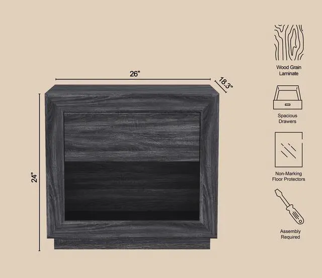 Alt view image 4 of 7 - Nightstand In Charcoal Gray