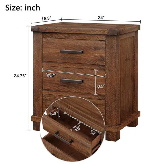 Alt view image 3 of 7 - Rustic Three Drawer Reclaimed Solid Wood Farmhouse Nightstand Set Of Two (Old Sku:Bs531408Aad)