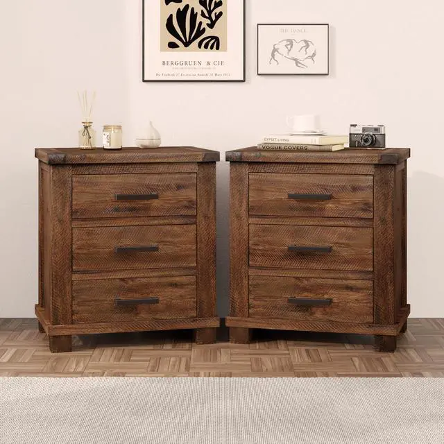 Alt view image 2 of 7 - Rustic Three Drawer Reclaimed Solid Wood Farmhouse Nightstand Set Of Two (Old Sku:Bs531408Aad)
