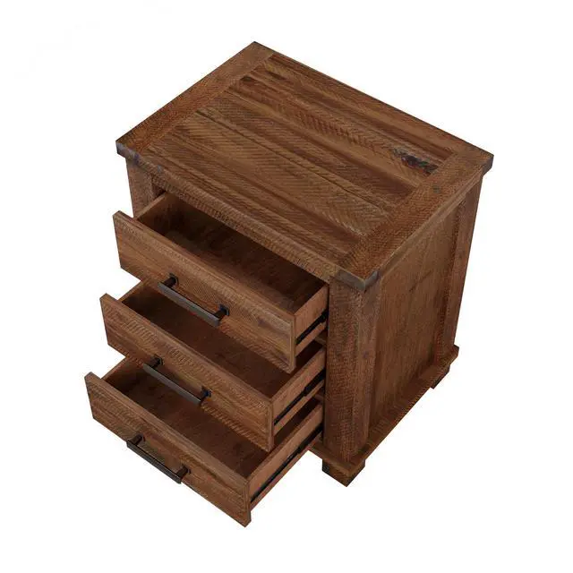 Alt view image 7 of 7 - Rustic Three Drawer Reclaimed Solid Wood Farmhouse Nightstand Set Of Two (Old Sku:Bs531408Aad)