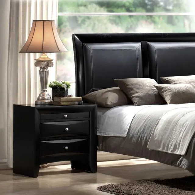 Alt view image 3 of 6 - 1Pc Contemporary 2 Drawer Nightstand End Table Jewelry Tray Black Finish Solid Wood Wooden Bedroom Furniture