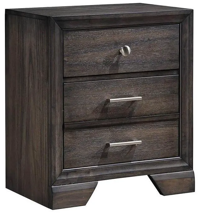 Main image of 1Pc Contemporary Style 3 Storage Drawers Nightstand End Table Bedroom Solid Wood Wooden Furniture Dark Wood Finish