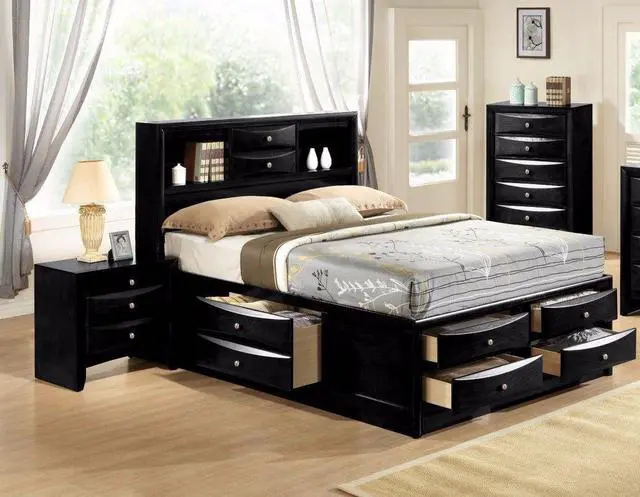 Alt view image 6 of 6 - 1Pc Contemporary 2 Drawer Nightstand End Table Jewelry Tray Black Finish Solid Wood Wooden Bedroom Furniture