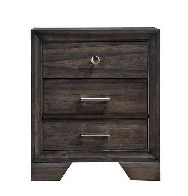 Alt view image 2 of 6 - 1Pc Contemporary Style 3 Storage Drawers Nightstand End Table Bedroom Solid Wood Wooden Furniture Dark Wood Finish