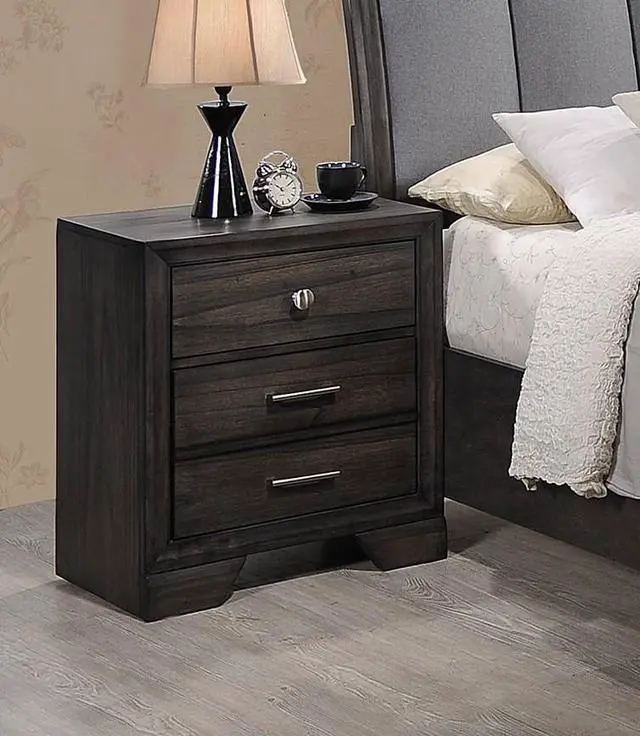 Alt view image 4 of 6 - 1Pc Contemporary Style 3 Storage Drawers Nightstand End Table Bedroom Solid Wood Wooden Furniture Dark Wood Finish