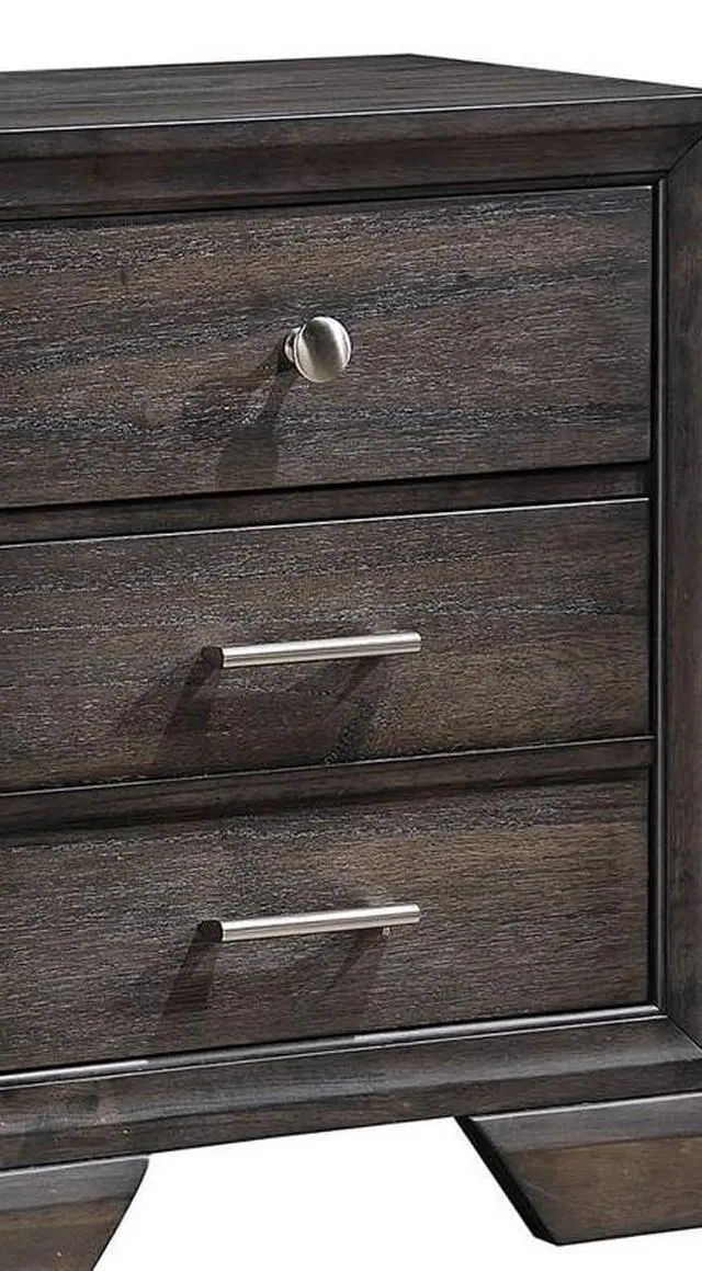 Alt view image 5 of 6 - 1Pc Contemporary Style 3 Storage Drawers Nightstand End Table Bedroom Solid Wood Wooden Furniture Dark Wood Finish