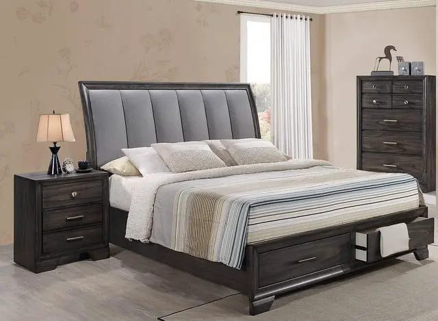 Alt view image 6 of 6 - 1Pc Contemporary Style 3 Storage Drawers Nightstand End Table Bedroom Solid Wood Wooden Furniture Dark Wood Finish