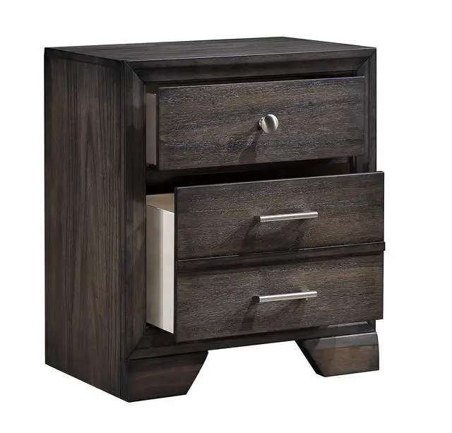 Alt view image 3 of 6 - 1Pc Contemporary Style 3 Storage Drawers Nightstand End Table Bedroom Solid Wood Wooden Furniture Dark Wood Finish
