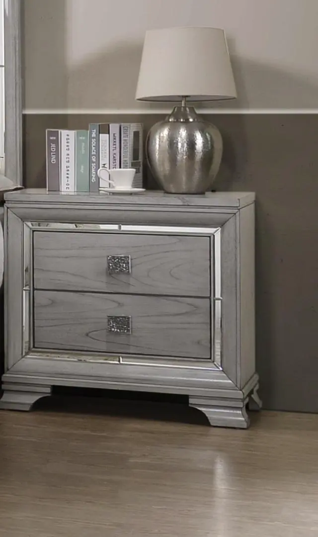 Alt view image 2 of 5 - Contemporary 1Pc Light Gray Brown Finish 2 Storage Drawer Nightstand End Table Mirrored Accents Beautiful Solid Wood Wooden Bedroom Furniture
