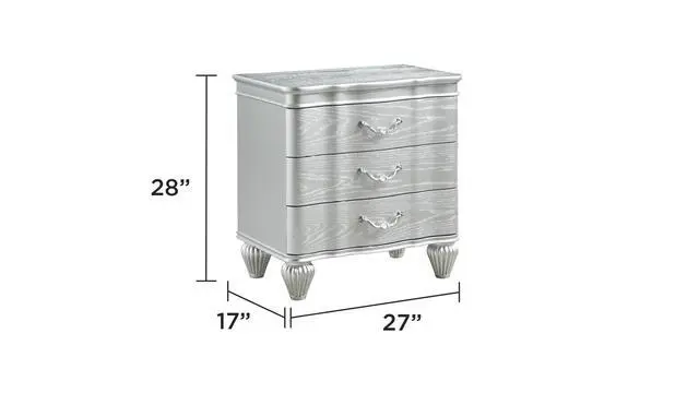 Alt view image 2 of 5 - Landmark Traditional Style 3-Drawer Night Stand With Metal Drawer Pulls Made With Wood In Silver