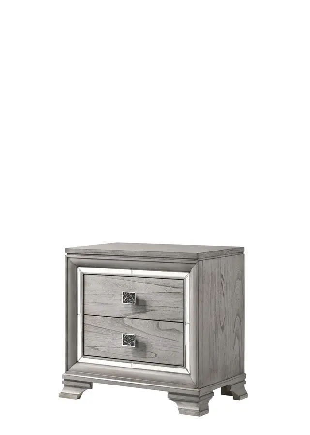 Alt view image 3 of 5 - Contemporary 1Pc Light Gray Brown Finish 2 Storage Drawer Nightstand End Table Mirrored Accents Beautiful Solid Wood Wooden Bedroom Furniture