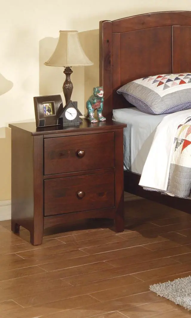 Alt view image 3 of 6 - Dark Oak Finish Nightstand 2-Drawers Pine Veneer Mdf Wooden 1Pc Modern Nightstand