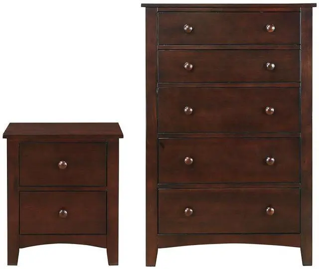 Alt view image 6 of 6 - Dark Oak Finish Nightstand 2-Drawers Pine Veneer Mdf Wooden 1Pc Modern Nightstand