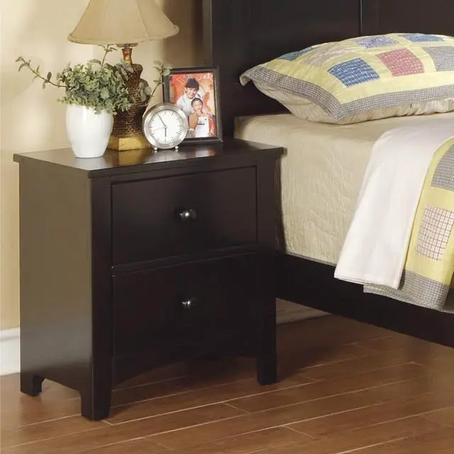 Main image of Black Finish Nightstand 2-Drawers Pine Veneer Mdf Wooden 1Pc Modern Nightstand