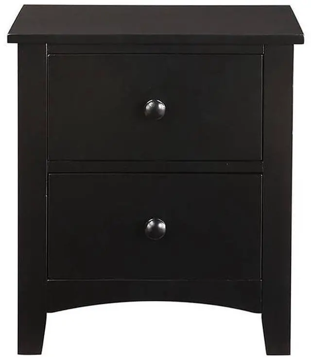 Alt view image 2 of 5 - Black Finish Nightstand 2-Drawers Pine Veneer Mdf Wooden 1Pc Modern Nightstand