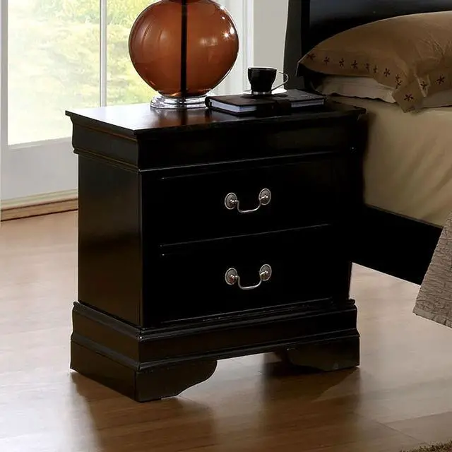 Main image of 1Pc Nightstand Black Louis Philippe Solid Wood English Dovetail Construction Antique Nickle Hanging Pulls