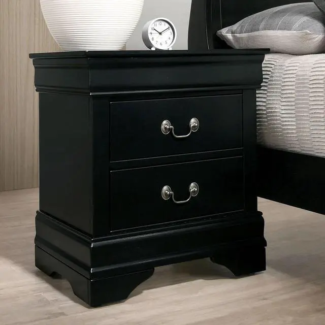 Alt view image 2 of 7 - 1Pc Nightstand Black Louis Philippe Solid Wood English Dovetail Construction Antique Nickle Hanging Pulls