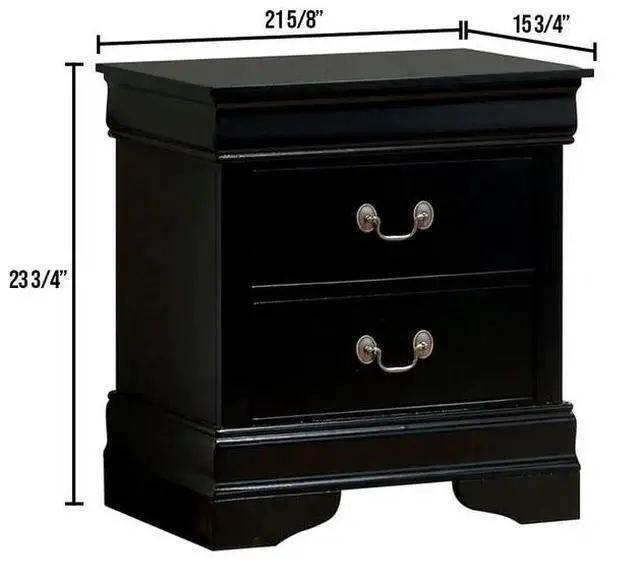 Alt view image 4 of 7 - 1Pc Nightstand Black Louis Philippe Solid Wood English Dovetail Construction Antique Nickle Hanging Pulls