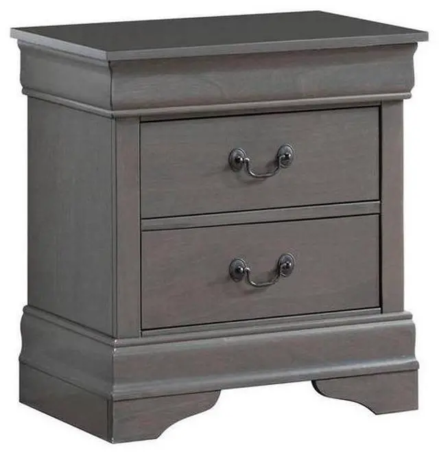Alt view image 3 of 7 - 1Pc Nightstand Gray Louis Philippe Solid Wood English Dovetail Construction Antique Nickle Hanging Pulls