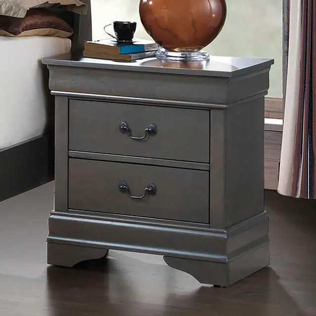 Alt view image 2 of 7 - 1Pc Nightstand Gray Louis Philippe Solid Wood English Dovetail Construction Antique Nickle Hanging Pulls