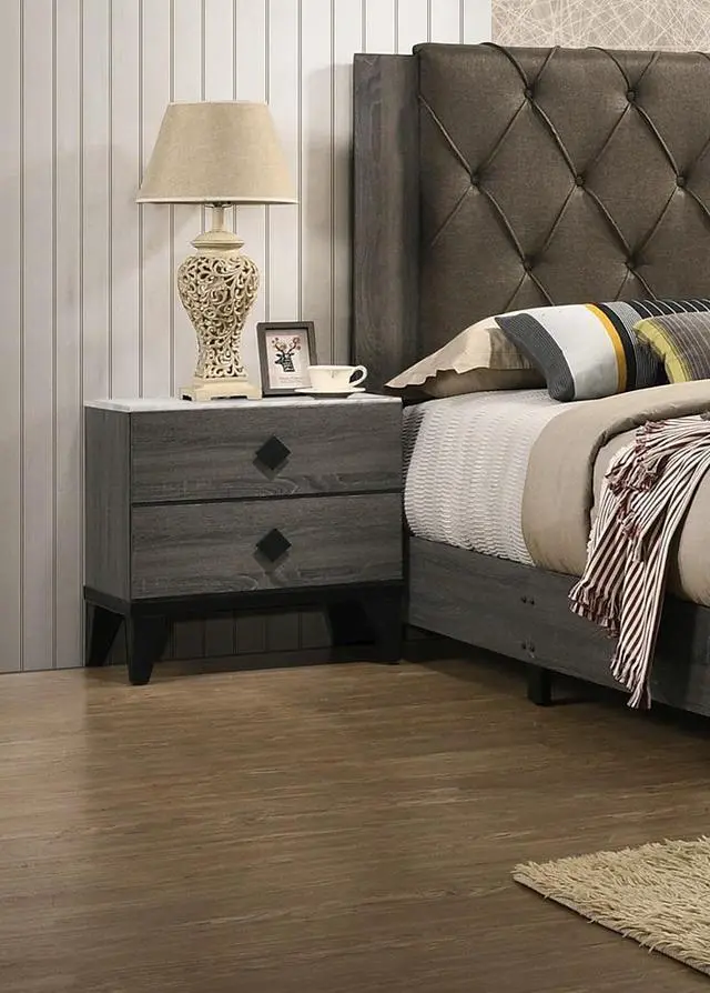 Alt view image 2 of 6 - Bedroom Furniture Contemporary Look Grey Color Nightstand Drawers Bed Side Table Plywood