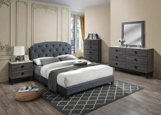 Alt view image 3 of 6 - Bedroom Furniture Contemporary Look Grey Color Nightstand Drawers Bed Side Table Plywood