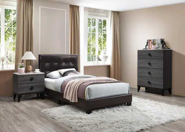 Alt view image 4 of 6 - Bedroom Furniture Contemporary Look Grey Color Nightstand Drawers Bed Side Table Plywood