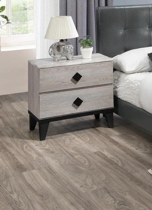 Alt view image 2 of 7 - Bedroom Furniture Contemporary Look Cream Color Nightstand Drawers Bed Side Table Plywood