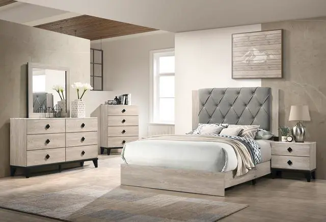 Alt view image 3 of 7 - Bedroom Furniture Contemporary Look Cream Color Nightstand Drawers Bed Side Table Plywood
