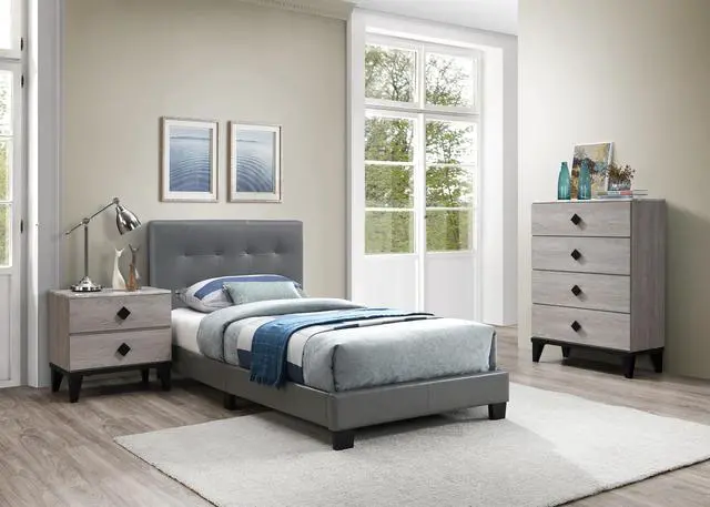 Alt view image 5 of 7 - Bedroom Furniture Contemporary Look Cream Color Nightstand Drawers Bed Side Table Plywood
