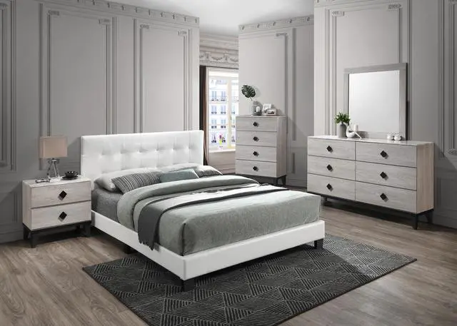 Alt view image 6 of 7 - Bedroom Furniture Contemporary Look Cream Color Nightstand Drawers Bed Side Table Plywood