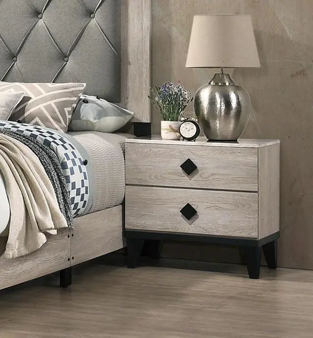 Alt view image 7 of 7 - Bedroom Furniture Contemporary Look Cream Color Nightstand Drawers Bed Side Table Plywood