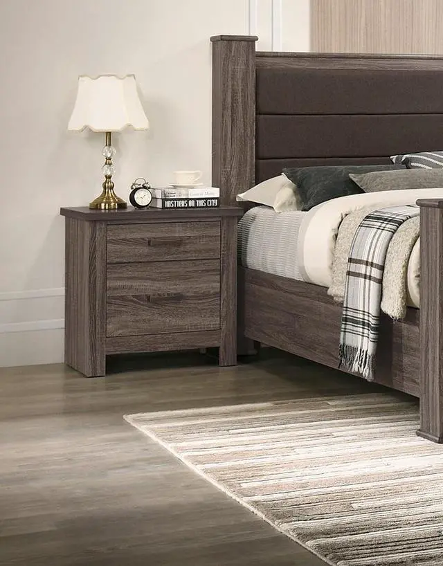 Main image of Natural Finish Striking Wooden Nightstand Bedside Table 2X Drawers Storage Bedroom Furniture