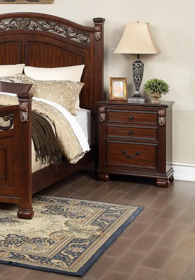 Main image of Bedroom Furniture Traditional Look Unique Wooden Nightstand Drawers Bed Side Table Cherry