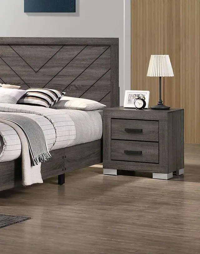 Main image of Bedroom Furniture Traditional Look Unique Wooden Nightstand Drawers Bed Side Table Grey