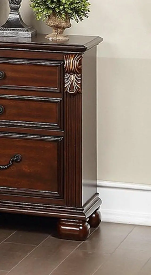 Alt view image 4 of 6 - Bedroom Furniture Traditional Look Unique Wooden Nightstand Drawers Bed Side Table Cherry