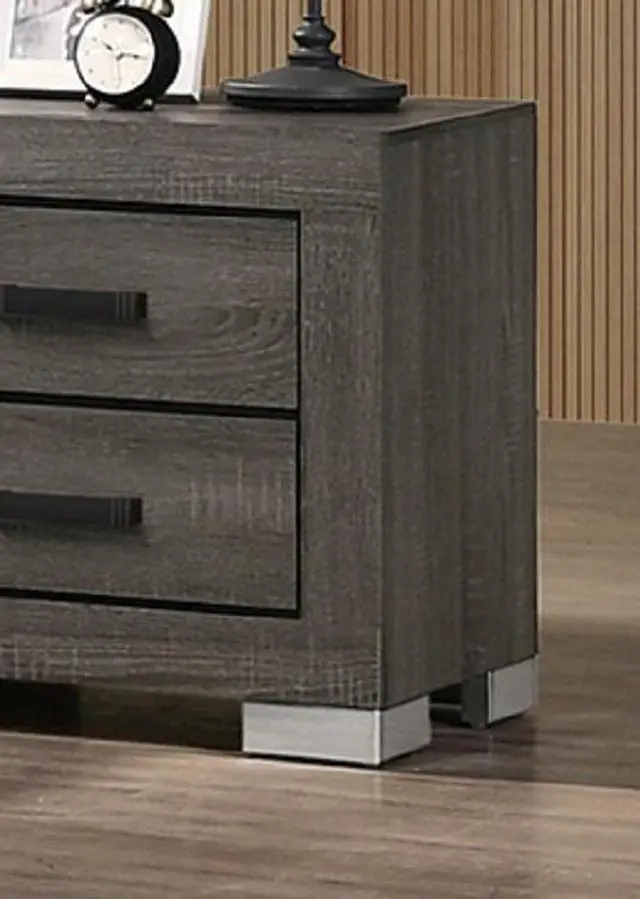 Alt view image 3 of 6 - Bedroom Furniture Traditional Look Unique Wooden Nightstand Drawers Bed Side Table Grey