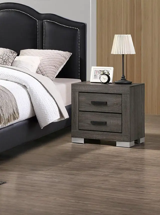 Alt view image 2 of 6 - Bedroom Furniture Traditional Look Unique Wooden Nightstand Drawers Bed Side Table Grey