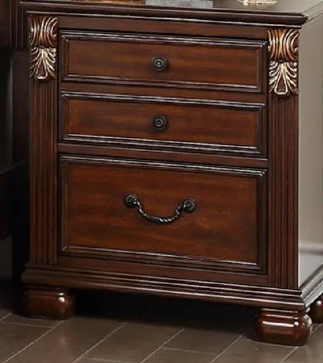 Alt view image 3 of 6 - Bedroom Furniture Traditional Look Unique Wooden Nightstand Drawers Bed Side Table Cherry