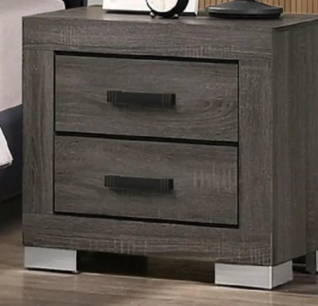 Alt view image 4 of 6 - Bedroom Furniture Traditional Look Unique Wooden Nightstand Drawers Bed Side Table Grey