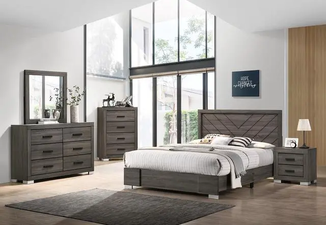 Alt view image 5 of 6 - Bedroom Furniture Traditional Look Unique Wooden Nightstand Drawers Bed Side Table Grey