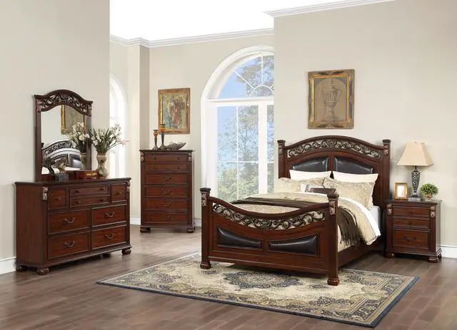 Alt view image 5 of 6 - Bedroom Furniture Traditional Look Unique Wooden Nightstand Drawers Bed Side Table Cherry