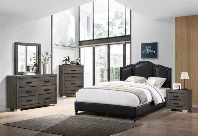 Alt view image 6 of 6 - Bedroom Furniture Traditional Look Unique Wooden Nightstand Drawers Bed Side Table Grey