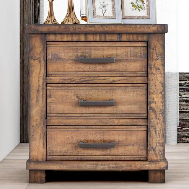 Alt view image 2 of 7 - Rustic Three Drawer Reclaimed Solid Wood Farmhouse Nightstand (Old Sku:Wf531408Aad)