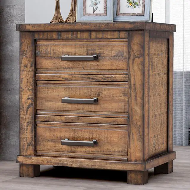 Alt view image 4 of 7 - Rustic Three Drawer Reclaimed Solid Wood Farmhouse Nightstand (Old Sku:Wf531408Aad)