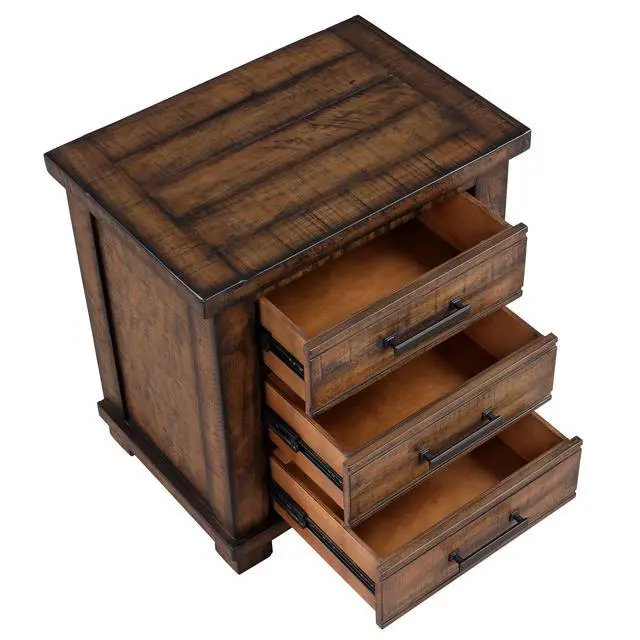 Alt view image 7 of 7 - Rustic Three Drawer Reclaimed Solid Wood Farmhouse Nightstand (Old Sku:Wf531408Aad)
