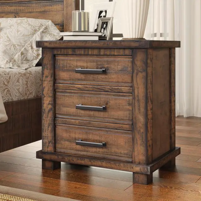 Alt view image 5 of 7 - Rustic Three Drawer Reclaimed Solid Wood Farmhouse Nightstand (Old Sku:Wf531408Aad)