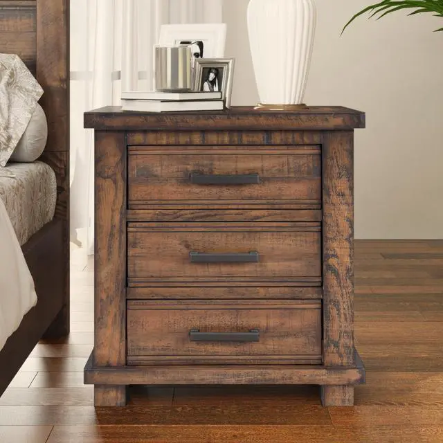 Alt view image 6 of 7 - Rustic Three Drawer Reclaimed Solid Wood Farmhouse Nightstand (Old Sku:Wf531408Aad)